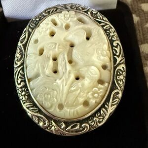 Carved mother of pearl sterling ring